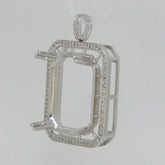 Sterling Silver Semi Mount Pendant Setting OCT 25x20mm Halo w/ White Topaz - Syzjewelry